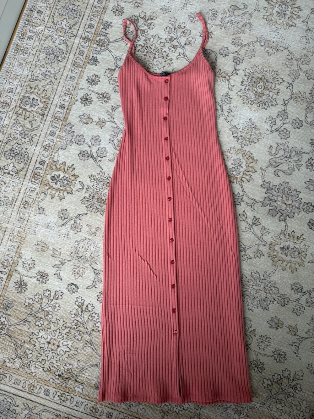 Zara Ribbed Button-Front Slip Dress - Dusty Rose
